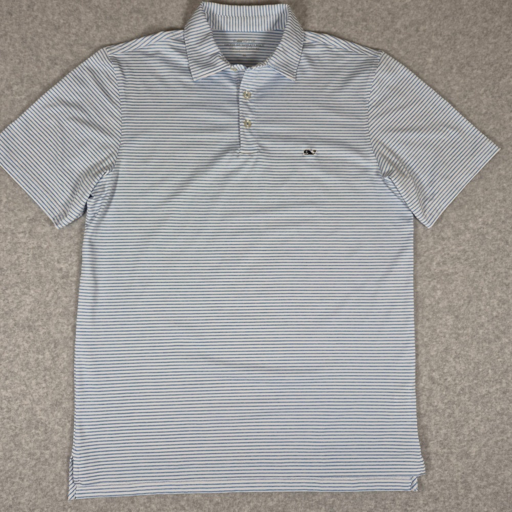 Vineyard Vines OTG Polo Mens Medium Blue White Striped Sankaty Performance